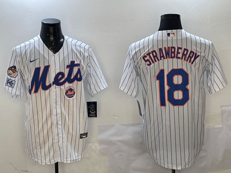 Men New York Mets 18 Strawberry White Stripe Game 2025 Nike MLB Jersey style 4
